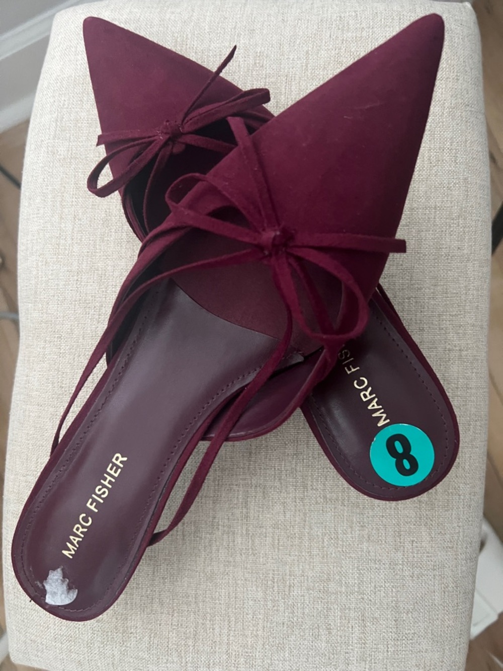 New Marc Fisher Wine Pointed kitten heel Bow Slip-On Mules